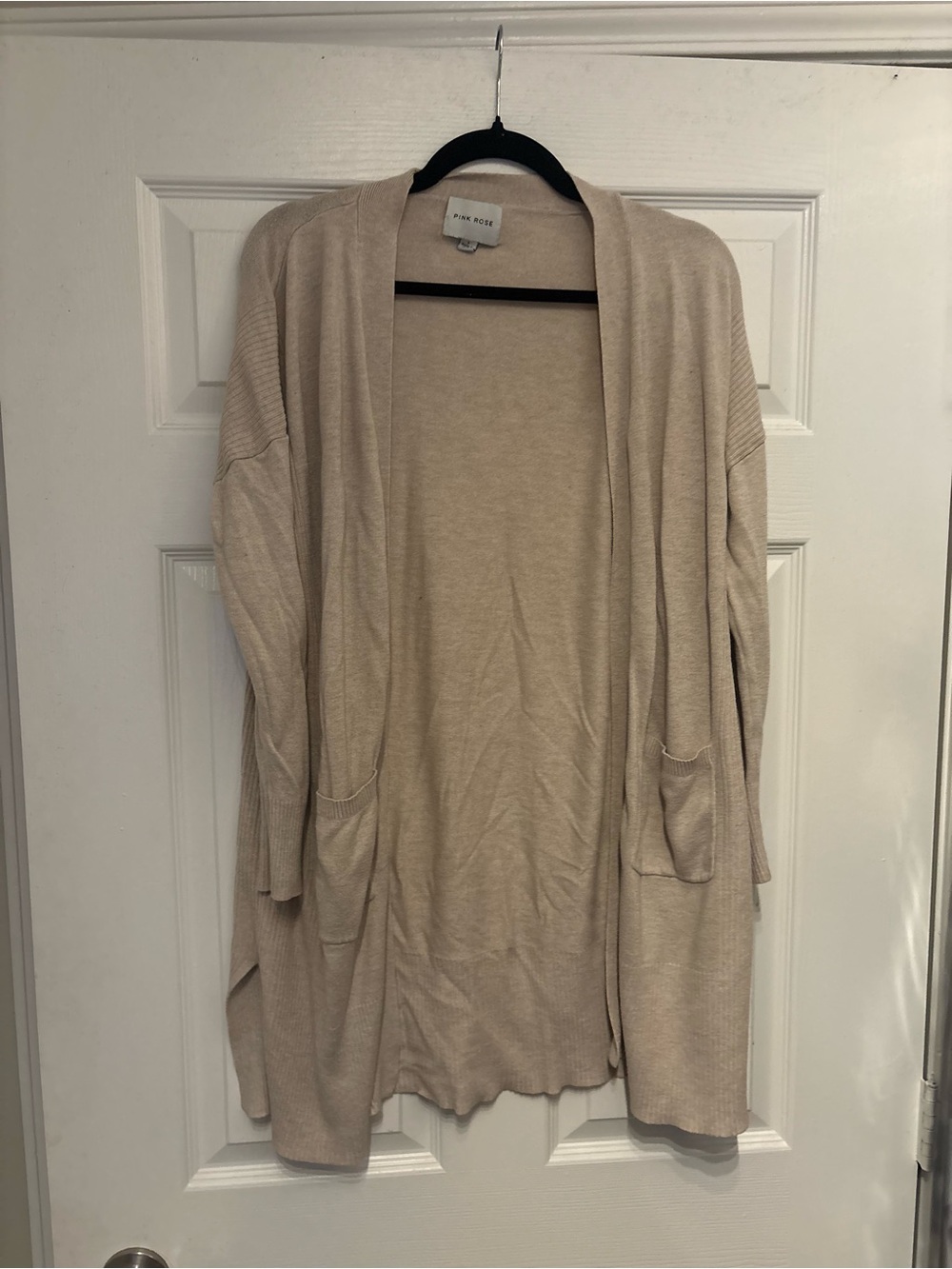 Pink Rose Light Beige Open-Front Women’s Cardigan